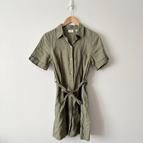 Aritzia Wilfred Eleta Linen Mini Dress Moss Green Size Small - Picture 4 of 8